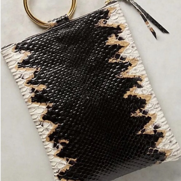 New Oliveve x Anthropologie Laine Brass Ring Black Snakeskin Embossed Leather